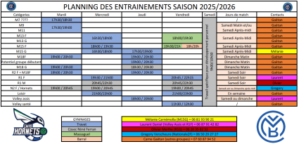 Planning entraînements saison 2025/2026